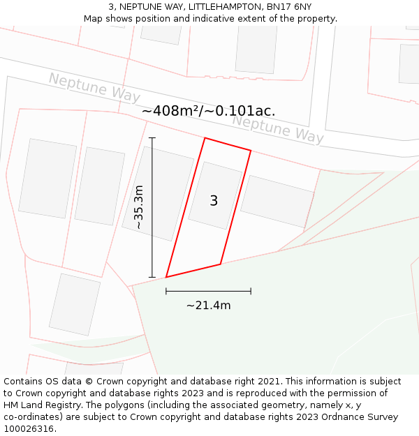 3, NEPTUNE WAY, LITTLEHAMPTON, BN17 6NY: Plot and title map