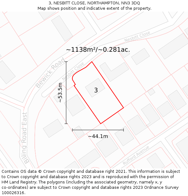 3, NESBITT CLOSE, NORTHAMPTON, NN3 3DQ: Plot and title map