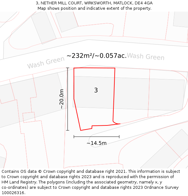 3, NETHER MILL COURT, WIRKSWORTH, MATLOCK, DE4 4GA: Plot and title map