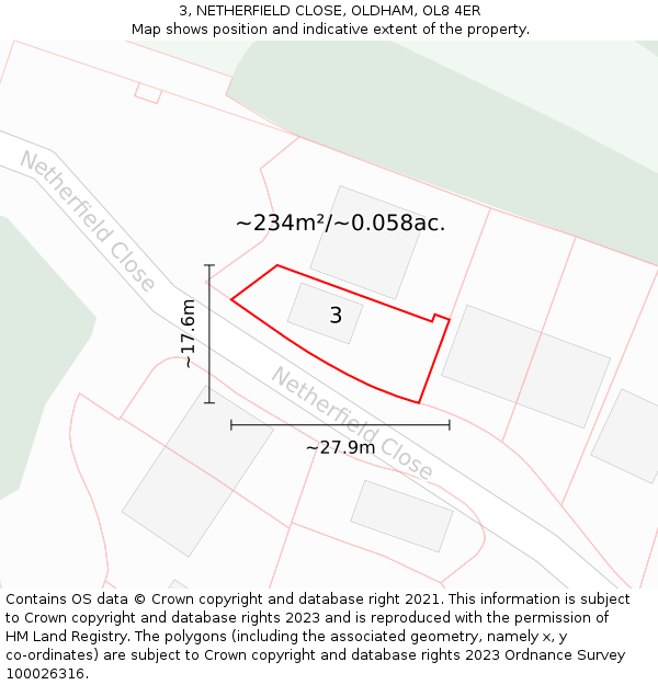 3, NETHERFIELD CLOSE, OLDHAM, OL8 4ER: Plot and title map