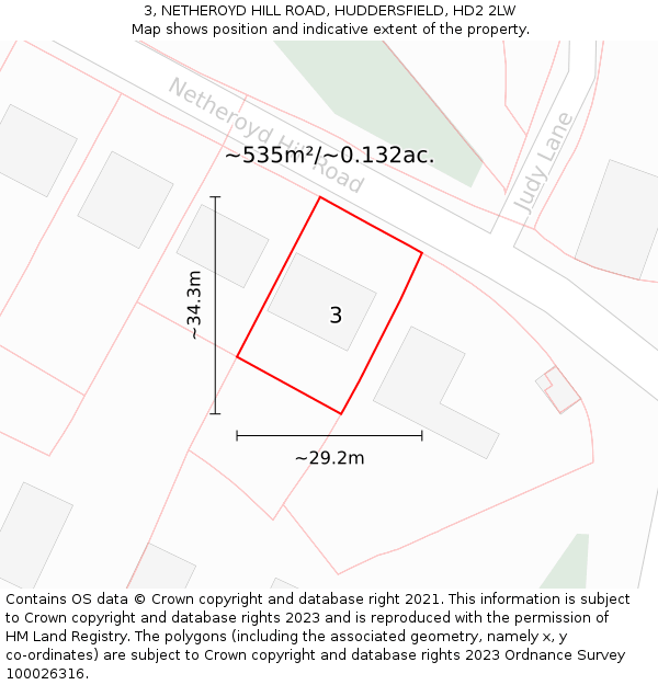 3, NETHEROYD HILL ROAD, HUDDERSFIELD, HD2 2LW: Plot and title map