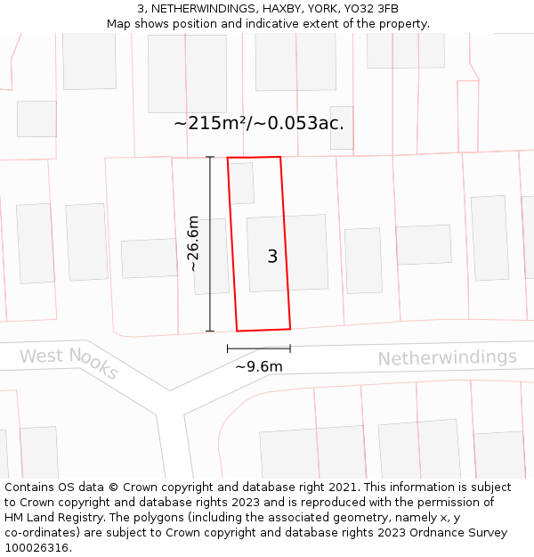 3, NETHERWINDINGS, HAXBY, YORK, YO32 3FB: Plot and title map