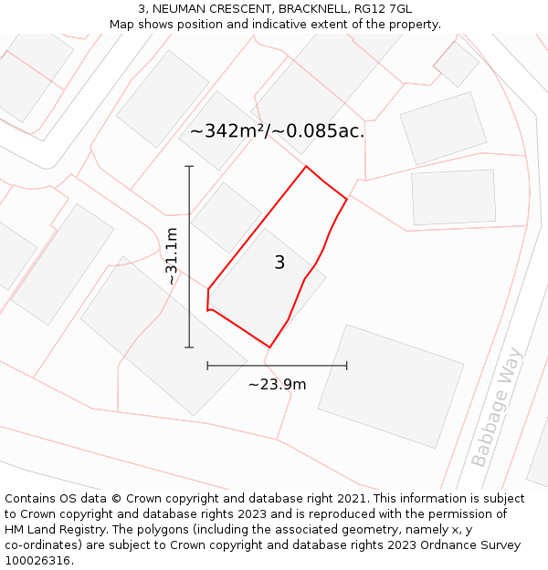 3, NEUMAN CRESCENT, BRACKNELL, RG12 7GL: Plot and title map