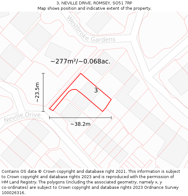 3, NEVILLE DRIVE, ROMSEY, SO51 7RP: Plot and title map
