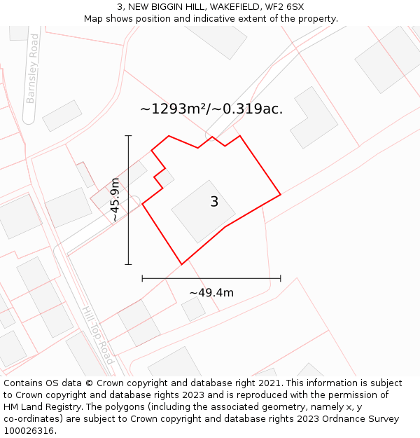 3, NEW BIGGIN HILL, WAKEFIELD, WF2 6SX: Plot and title map