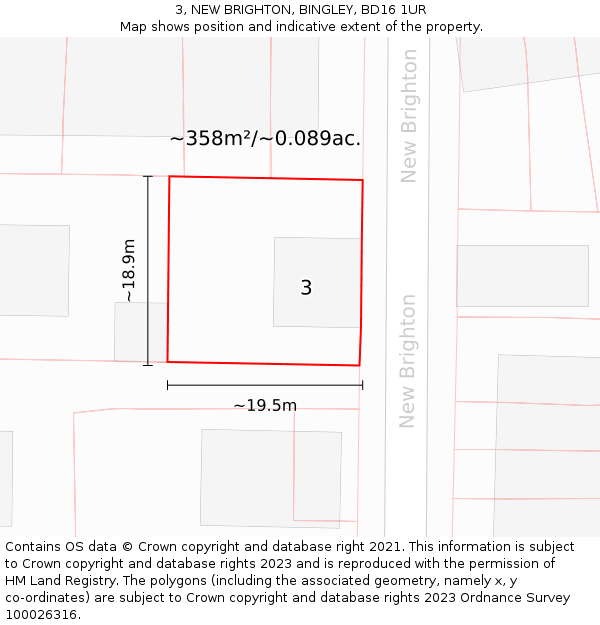 3, NEW BRIGHTON, BINGLEY, BD16 1UR: Plot and title map
