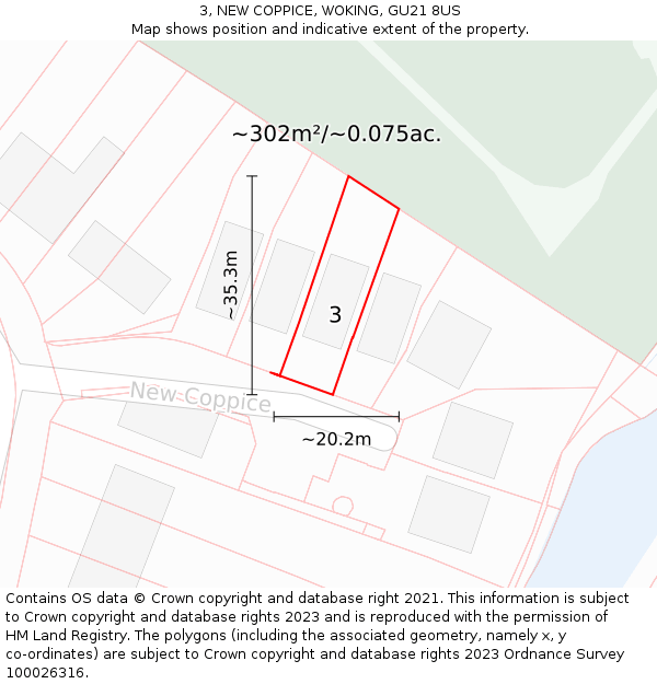 3, NEW COPPICE, WOKING, GU21 8US: Plot and title map