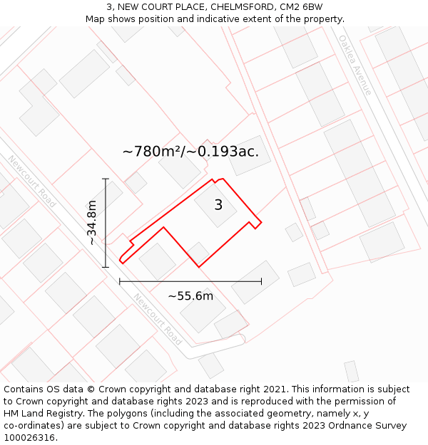 3, NEW COURT PLACE, CHELMSFORD, CM2 6BW: Plot and title map