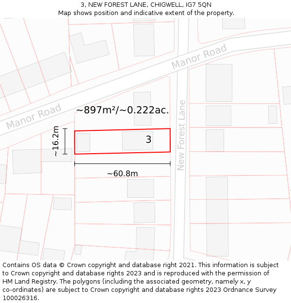 3, NEW FOREST LANE, CHIGWELL, IG7 5QN: Plot and title map