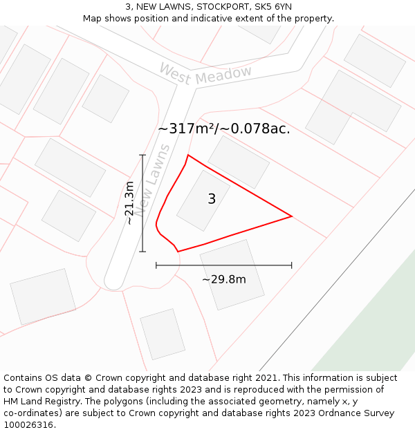 3, NEW LAWNS, STOCKPORT, SK5 6YN: Plot and title map