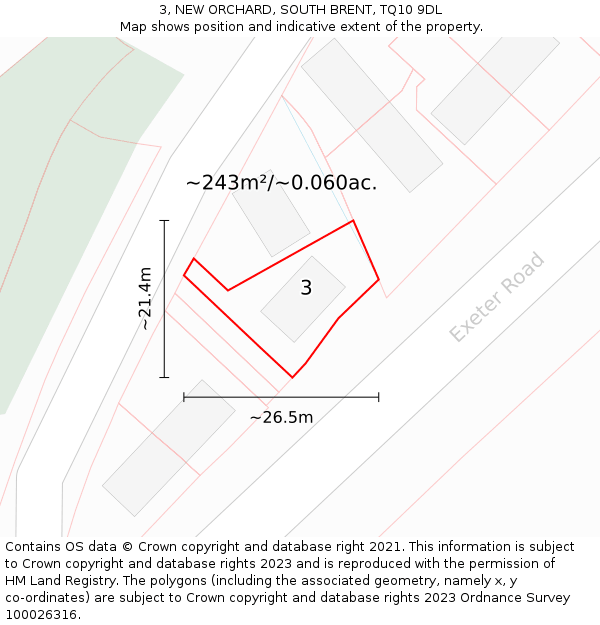 3, NEW ORCHARD, SOUTH BRENT, TQ10 9DL: Plot and title map