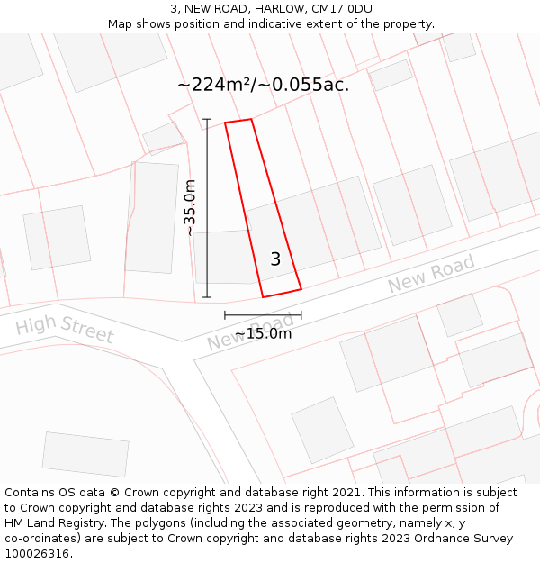 3, NEW ROAD, HARLOW, CM17 0DU: Plot and title map