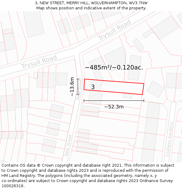 3, NEW STREET, MERRY HILL, WOLVERHAMPTON, WV3 7NW: Plot and title map