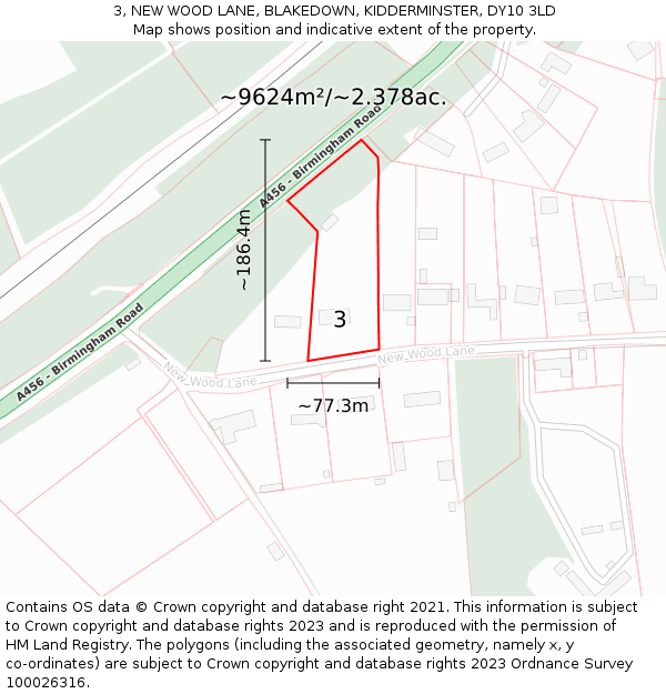3, NEW WOOD LANE, BLAKEDOWN, KIDDERMINSTER, DY10 3LD: Plot and title map