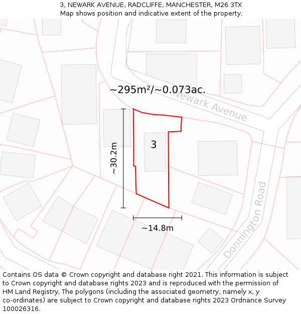 3, NEWARK AVENUE, RADCLIFFE, MANCHESTER, M26 3TX: Plot and title map