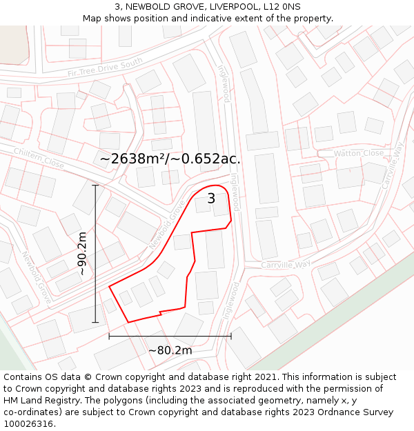 3, NEWBOLD GROVE, LIVERPOOL, L12 0NS: Plot and title map