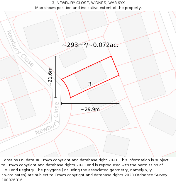 3, NEWBURY CLOSE, WIDNES, WA8 9YX: Plot and title map