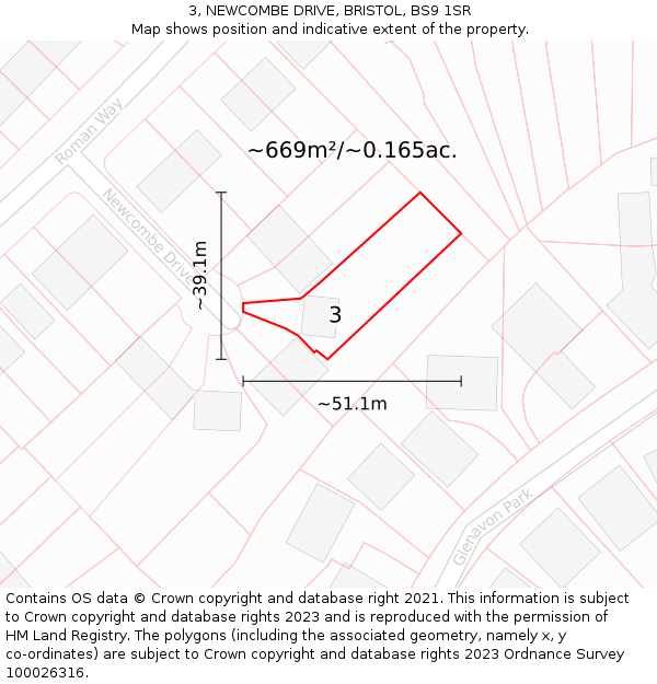 3, NEWCOMBE DRIVE, BRISTOL, BS9 1SR: Plot and title map