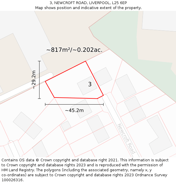 3, NEWCROFT ROAD, LIVERPOOL, L25 6EP: Plot and title map