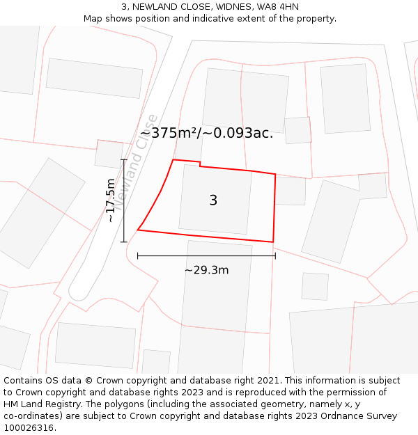 3, NEWLAND CLOSE, WIDNES, WA8 4HN: Plot and title map