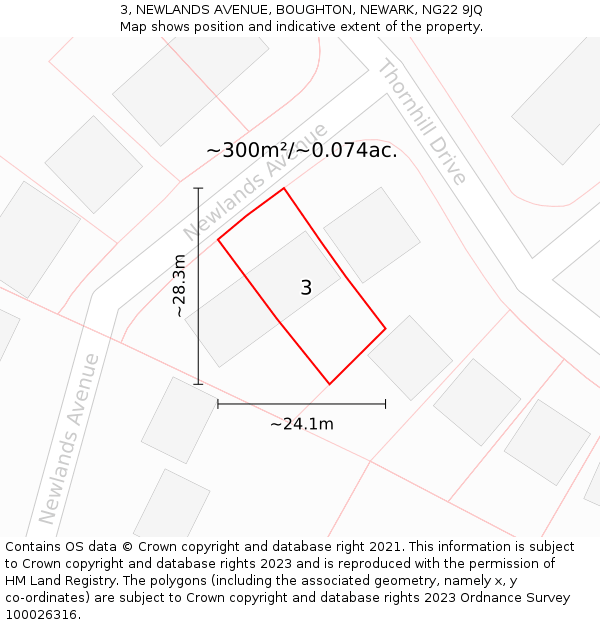 3, NEWLANDS AVENUE, BOUGHTON, NEWARK, NG22 9JQ: Plot and title map