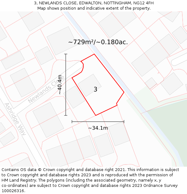 3, NEWLANDS CLOSE, EDWALTON, NOTTINGHAM, NG12 4FH: Plot and title map