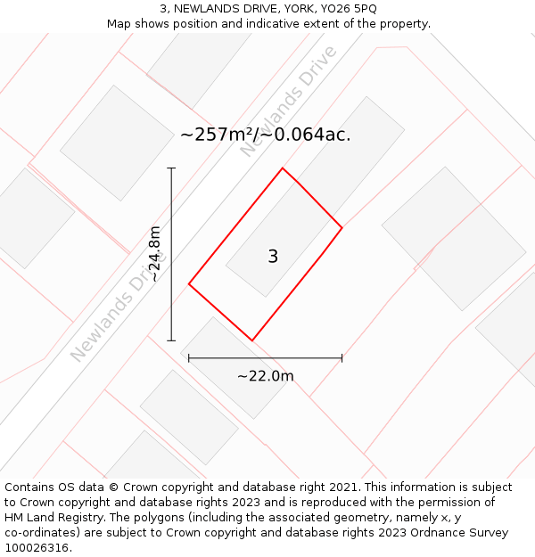 3, NEWLANDS DRIVE, YORK, YO26 5PQ: Plot and title map