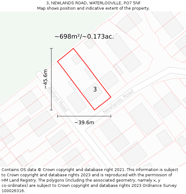 3, NEWLANDS ROAD, WATERLOOVILLE, PO7 5NF: Plot and title map
