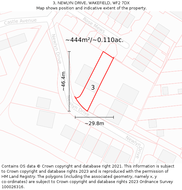 3, NEWLYN DRIVE, WAKEFIELD, WF2 7DX: Plot and title map