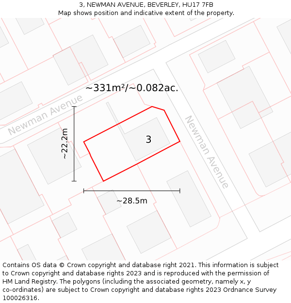 3, NEWMAN AVENUE, BEVERLEY, HU17 7FB: Plot and title map