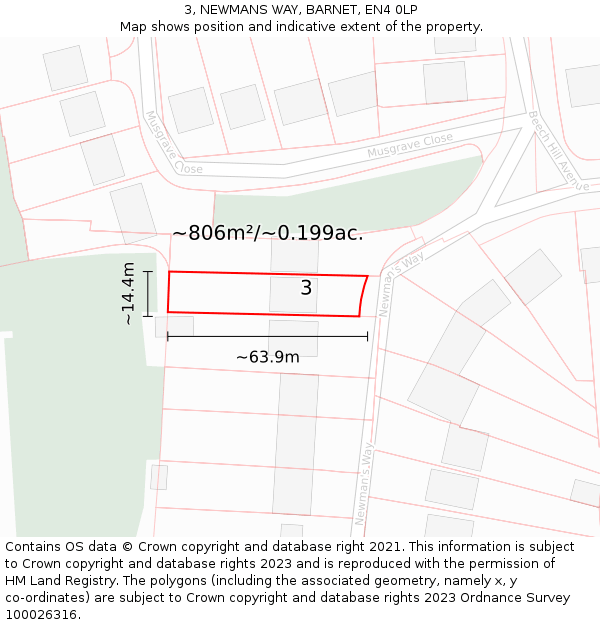 3, NEWMANS WAY, BARNET, EN4 0LP: Plot and title map