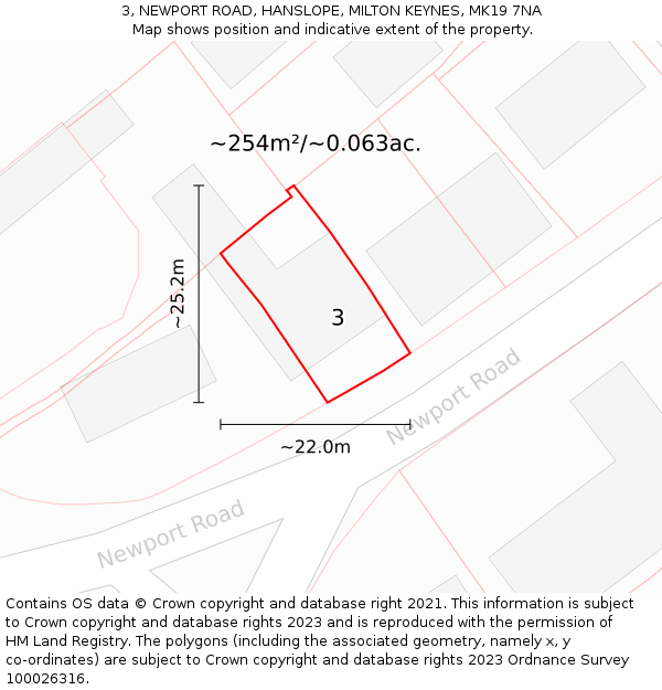 3, NEWPORT ROAD, HANSLOPE, MILTON KEYNES, MK19 7NA: Plot and title map