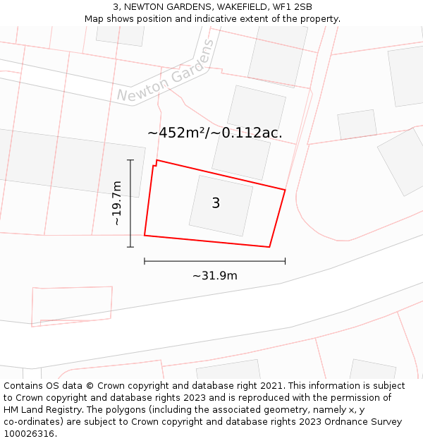 3, NEWTON GARDENS, WAKEFIELD, WF1 2SB: Plot and title map