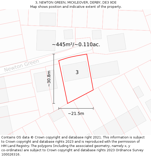 3, NEWTON GREEN, MICKLEOVER, DERBY, DE3 9DE: Plot and title map