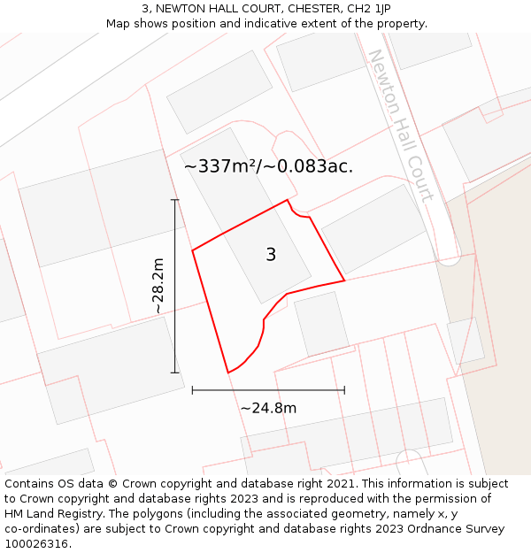 3, NEWTON HALL COURT, CHESTER, CH2 1JP: Plot and title map