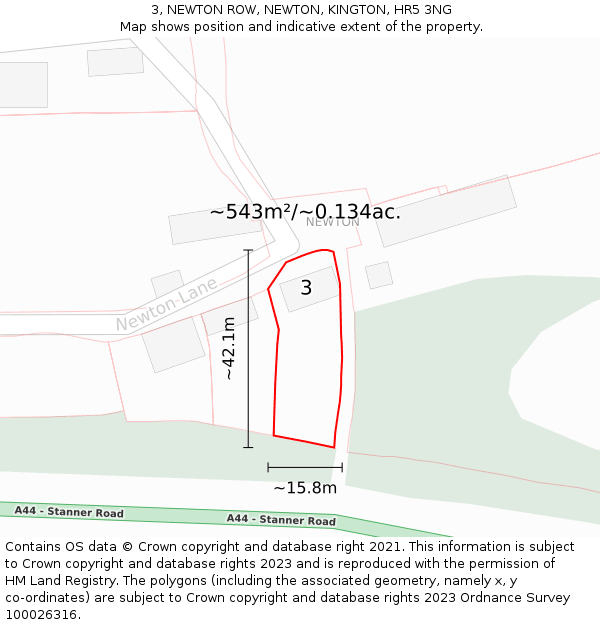 3, NEWTON ROW, NEWTON, KINGTON, HR5 3NG: Plot and title map