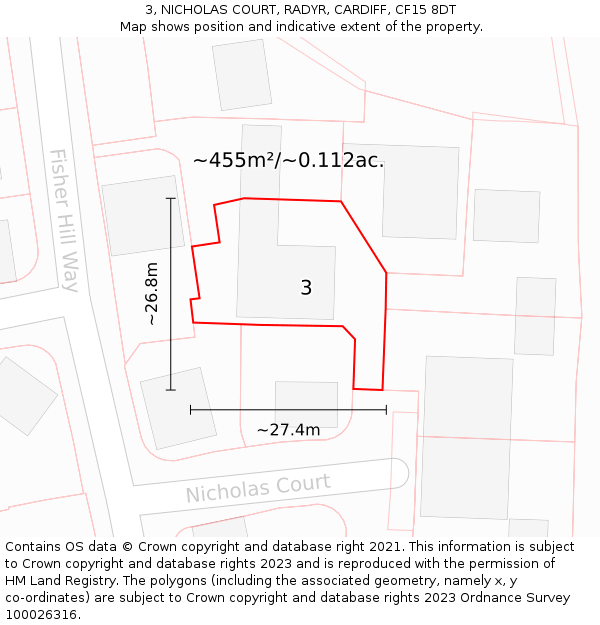 3, NICHOLAS COURT, RADYR, CARDIFF, CF15 8DT: Plot and title map