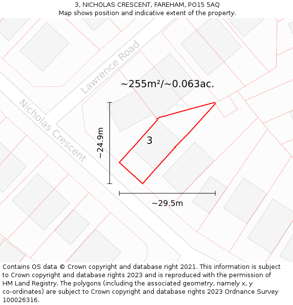 3, NICHOLAS CRESCENT, FAREHAM, PO15 5AQ: Plot and title map