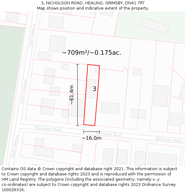 3, NICHOLSON ROAD, HEALING, GRIMSBY, DN41 7RT: Plot and title map