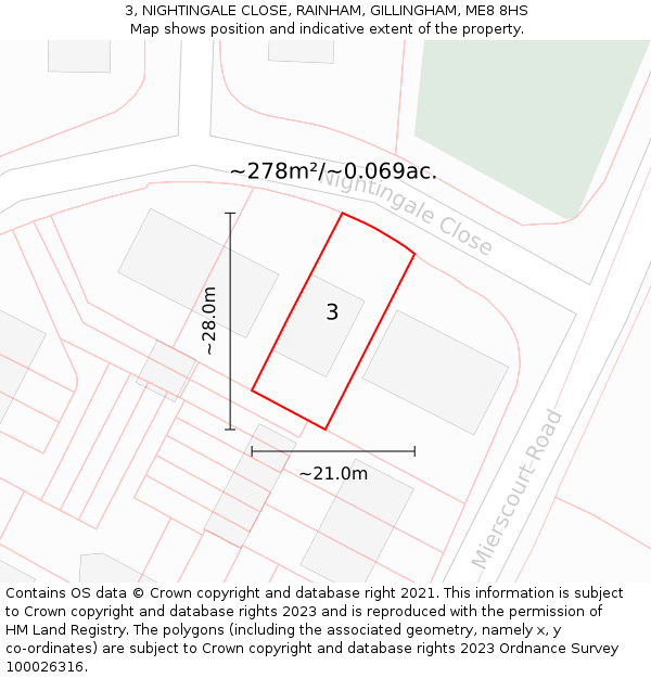 3, NIGHTINGALE CLOSE, RAINHAM, GILLINGHAM, ME8 8HS: Plot and title map
