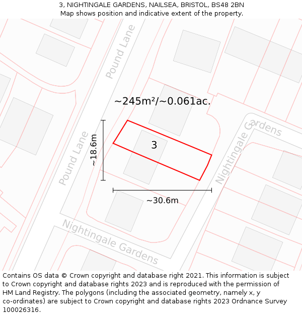 3, NIGHTINGALE GARDENS, NAILSEA, BRISTOL, BS48 2BN: Plot and title map