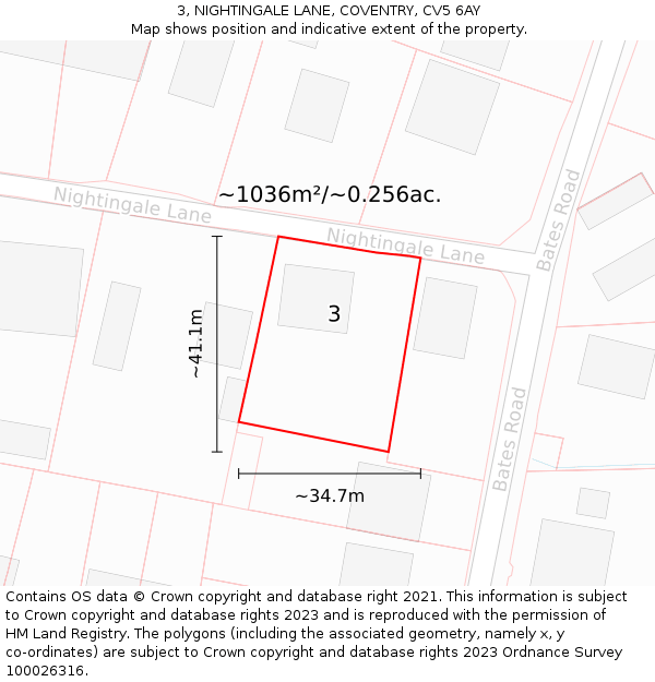 3, NIGHTINGALE LANE, COVENTRY, CV5 6AY: Plot and title map