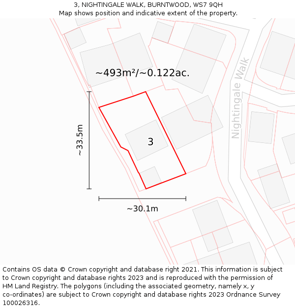 3, NIGHTINGALE WALK, BURNTWOOD, WS7 9QH: Plot and title map