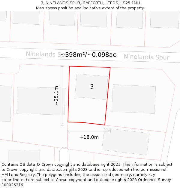 3, NINELANDS SPUR, GARFORTH, LEEDS, LS25 1NH: Plot and title map