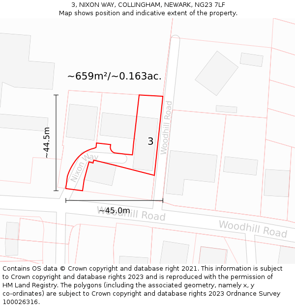 3, NIXON WAY, COLLINGHAM, NEWARK, NG23 7LF: Plot and title map