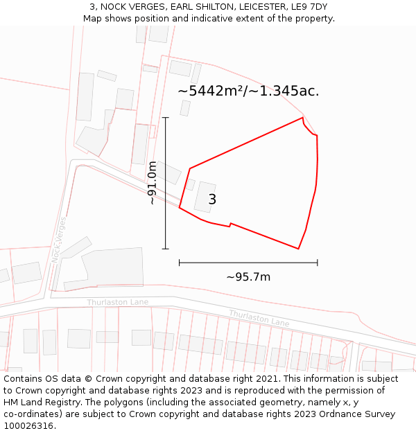 3, NOCK VERGES, EARL SHILTON, LEICESTER, LE9 7DY: Plot and title map