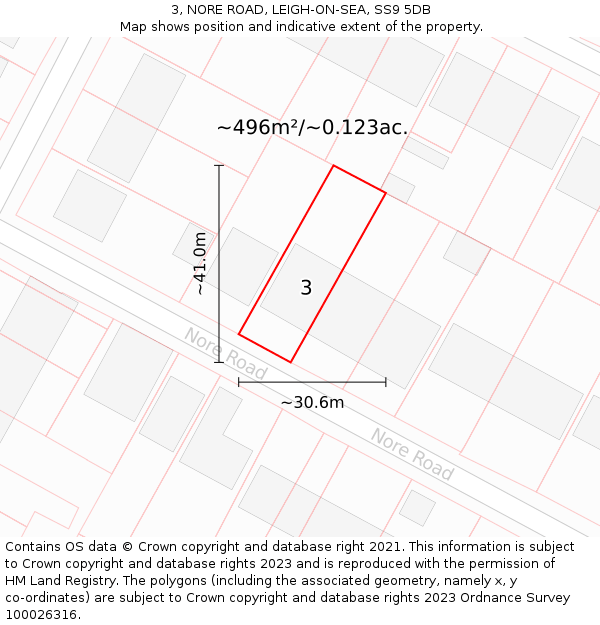 3, NORE ROAD, LEIGH-ON-SEA, SS9 5DB: Plot and title map