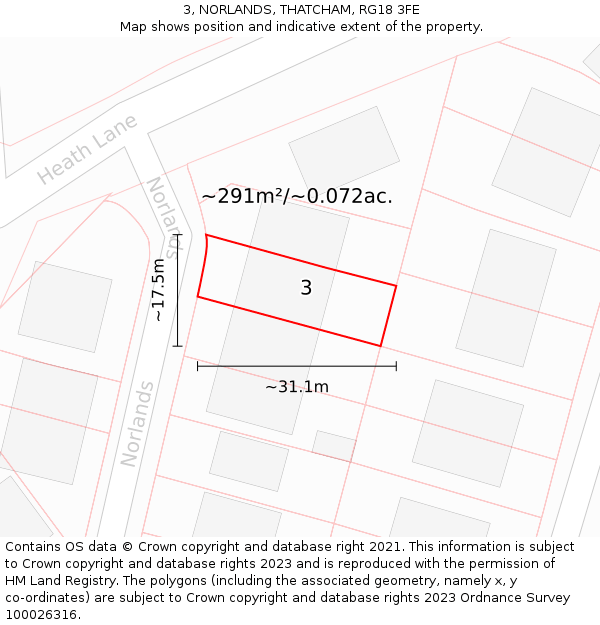 3, NORLANDS, THATCHAM, RG18 3FE: Plot and title map