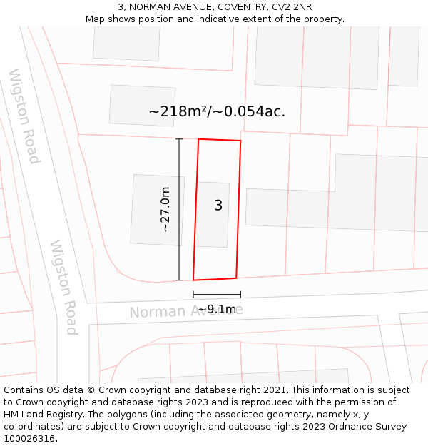 3, NORMAN AVENUE, COVENTRY, CV2 2NR: Plot and title map