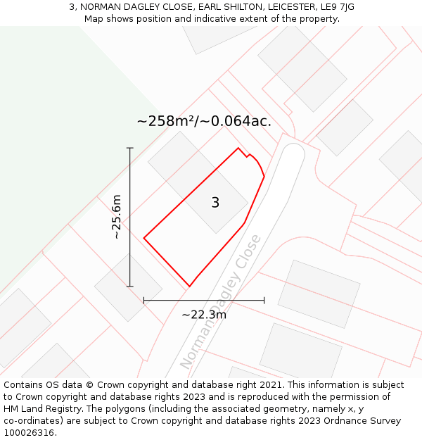 3, NORMAN DAGLEY CLOSE, EARL SHILTON, LEICESTER, LE9 7JG: Plot and title map